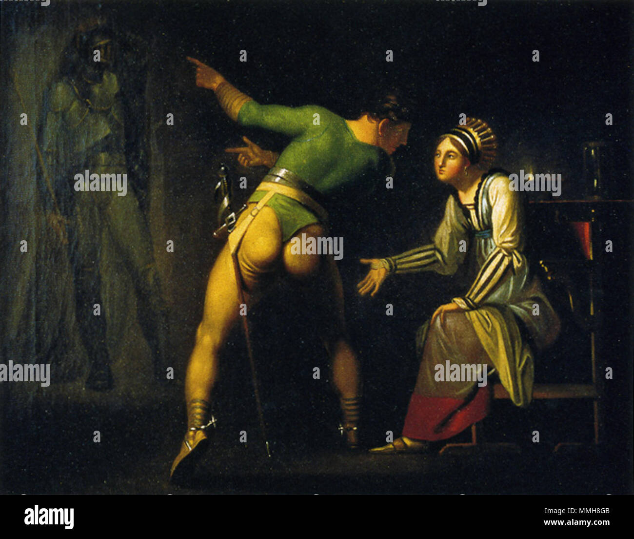 . Inglese: Borgo mostra la sua madre il fantasma di suo padre . circa 1778. Nicolai Abildgaard (1743-1809) Descrizione pittore danese, designer e architetto, scultore e docente universitario Data di nascita e morte 11 Settembre 1743 4 Giugno 1809 Luogo di nascita e morte Copenhagen Copenhagen periodo di lavoro romanticismo la posizione di lavoro di Copenaghen (1764); Roma (1772 - 1777) Autorità di controllo : Q319854 VIAF:?ISNI 10020076:?0000 0001 1037 9358 ULAN:?500023457 LCCN:?n80049733 WGA:?ABILDGAARD, Nicolai WorldCat Hamlet (Abildgaard) Foto Stock