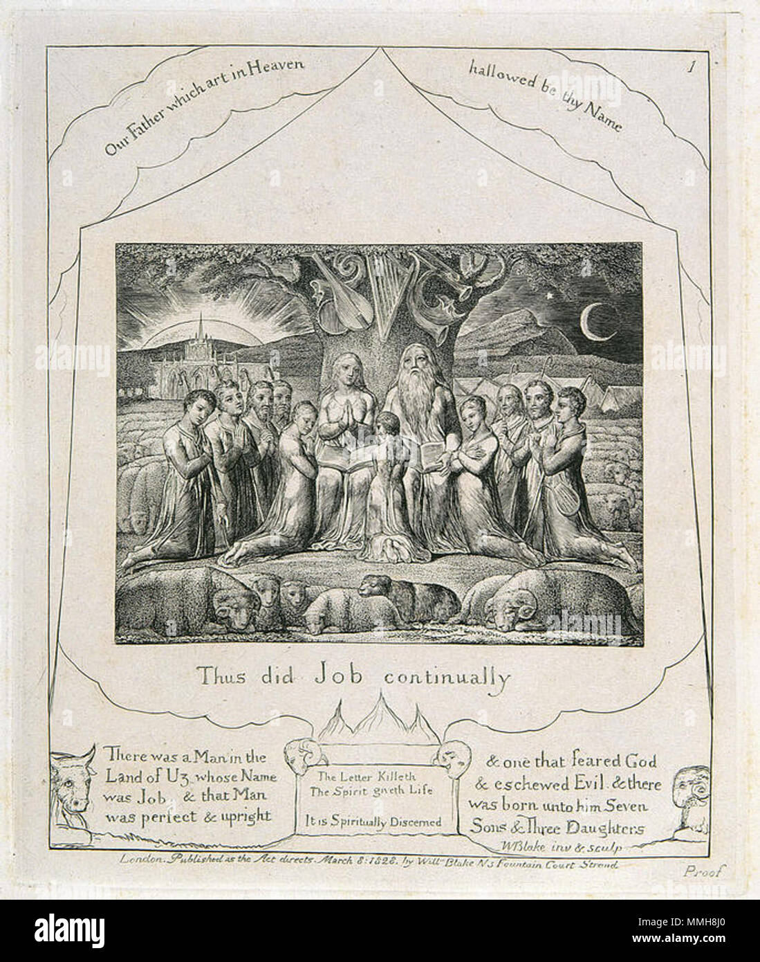 . 1a stampa da William Blake's illustrazioni del libro di Giobbe . pub. 1826. William Blake (1757-1827) nomi alternativi W. Blake; Uil'iam Bleik Descrizione British pittore, poeta, scrittore, teologo, collezionista e incisore, Data di nascita e morte 28 novembre 1757 12 agosto 1827 Luogo di nascita e morte Broadwick Street Charing Cross sede di lavoro London Authority control : Q41513 VIAF:?ISNI 54144439:?0000 0001 2096 135X ULAN:?500012489 LCCN:?n78095331 NLA:?35019221 WorldCat Blake lavoro 1 Foto Stock