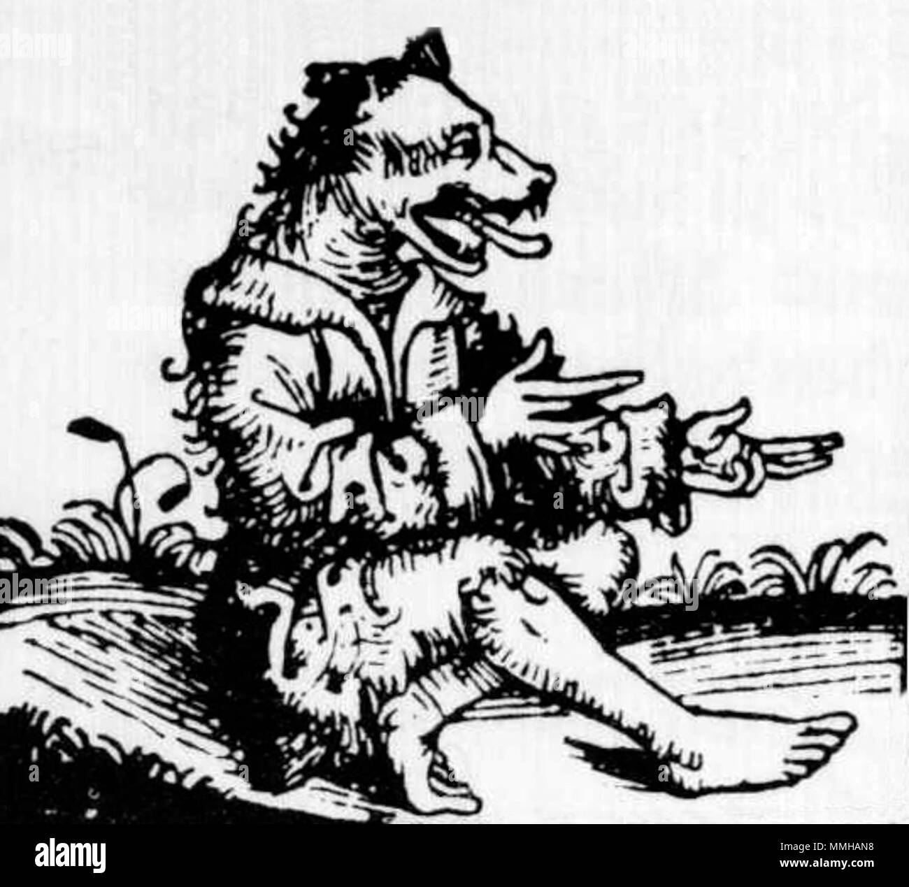 . Inglese: un dettaglio di Schedel'sche Weltchronik (foglio XII), anIncunabulum di Hartmann Schedel, mostrando un Cynocephalus Italiano: Cinocefalo - Schedel'sche Weltchronik foglio XII - particolare ritagliato dall'originale in immagine:Schedelsche Weltchronik d 012.jpg . Il 22 giugno 2006. Nanae; rifatte da Cecil Cinocefalo Weltchronik 12 Foto Stock