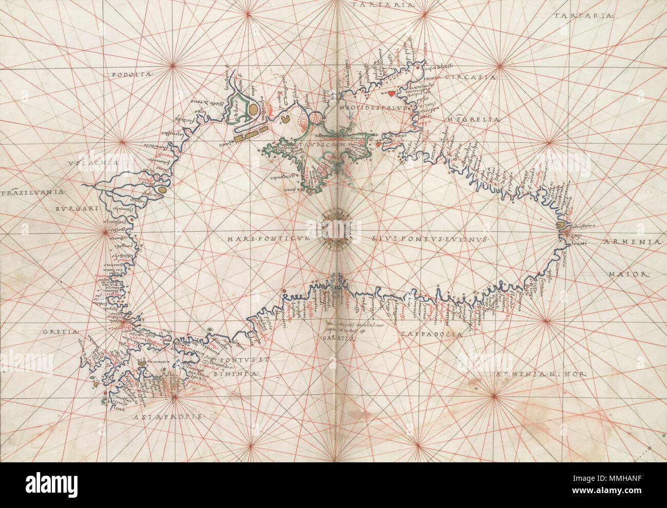 . Inglese: Mar Nero. HM 10. BATTISTA AGNESE, PORTOLAN ATLAS Italia, ca. 1550 Numero di chiamata: HM 10 Folio: ss. 11v-12 Descrizione: Mar Nero. . Circa 1550. Battista Agnese (1500-1564) Descrizione cartografo italiano Data di nascita e morte 1500 1564 Luogo di nascita Genova sede di lavoro Repubblica veneziana competente controllo : Q612967 VIAF:?268129227 ISNI:?0000 0003 8320 9717 LCCN:?n81089266 NLA:?35112164 GND:?113428391 WorldCat Battista Agnese. Mar Nero. HM 10. PORTOLAN ATLAS Italia, ca. 1550.A Foto Stock