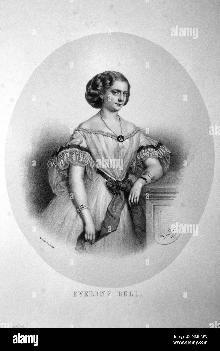 . Deutsch: Eveline rotolo, 1855-1863 Tänzerin an der Wiener Hofoper. Lithographie von Adolf Dauthage, 1859 . 1859. Adolf Dauthage (1825-1883) Eveline Roll Dauthage Litho Foto Stock