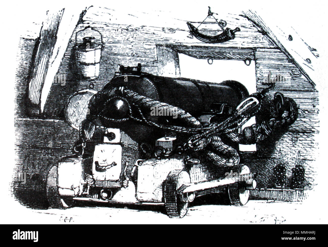 . Inglese: 36-pounder cannon presso il pronto Français : Pièce de 36 en batterie . Non specificato. Antoine Léon Morel-Fatio (1810-1871) nomi alternativi Antoine Morel-Fatio Descrizione francese pittore marino Data di nascita e morte 17 Gennaio 1810 2 marzo 1871 Luogo di nascita e morte Rouen Parigi periodo di lavoro 1827-1871 sede di lavoro Italia, Medio Oriente, Francia competente controllo : Q3271211 VIAF:?ISNI 61938920:?0000 0001 2013 0185 ULAN:?500000735 LCCN:?n99038575 GND:?1011911418 WorldCat Antoine Morel-Fatio IMG 0692b Foto Stock