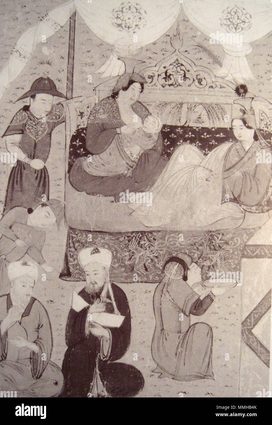 . Ghazan essendo allattati . inizi del XIV secolo. Rashid al-Din GhazanBeingBreastfed Foto Stock
