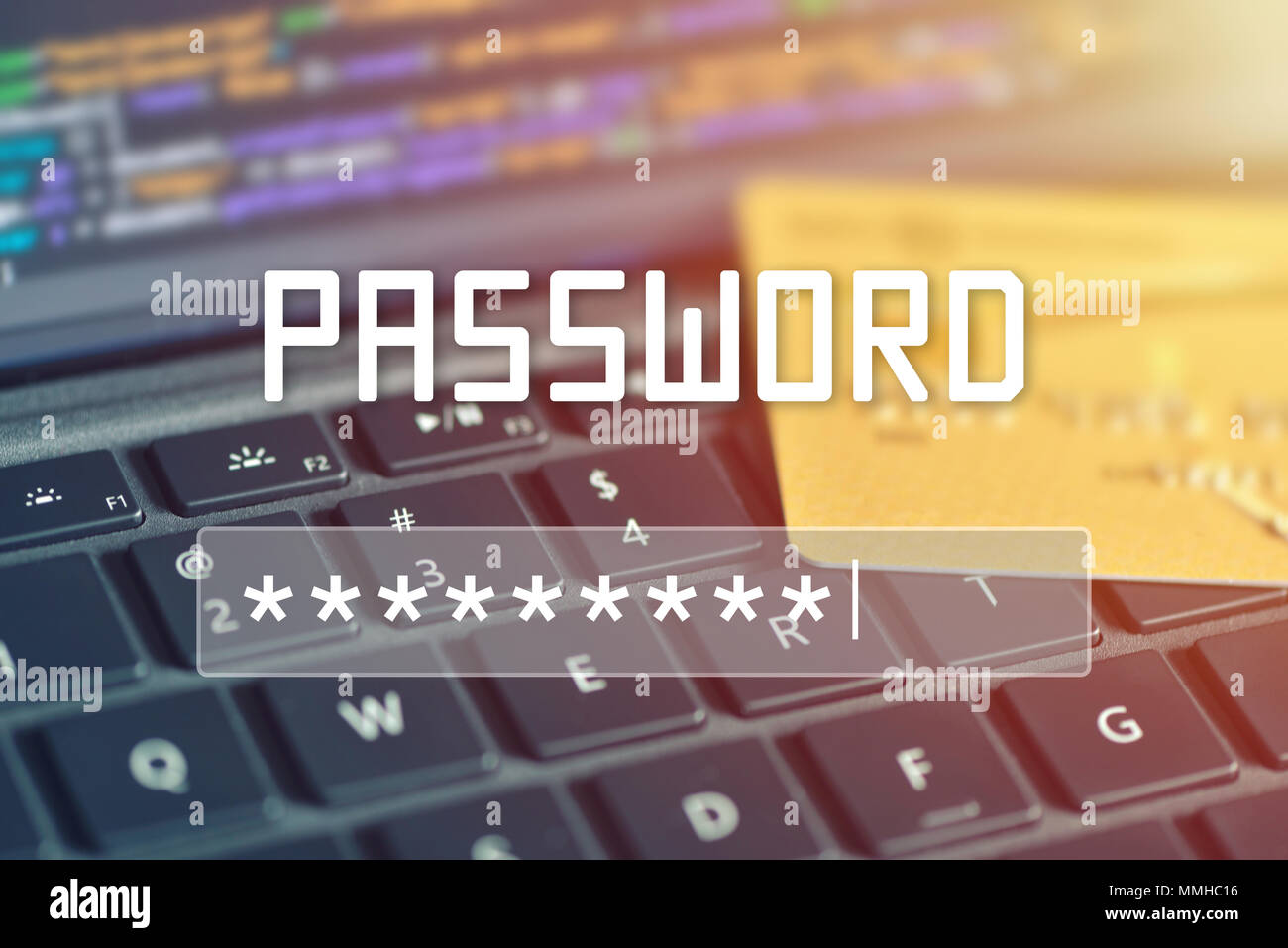 Password ingresso su sfondo sfocato sullo schermo. Password di protezione contro attacchi di hacker. Foto Stock