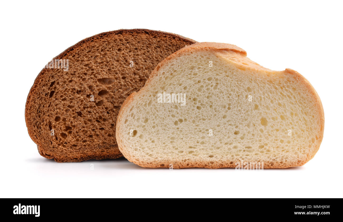 Fette di segale e grano pane isolato su bianco Foto Stock