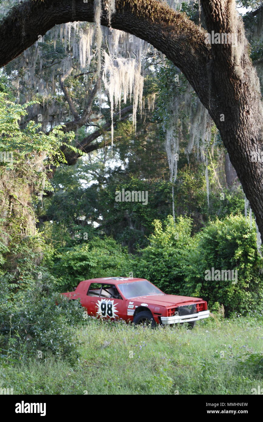 Abbandonato race car in Florida Foto Stock