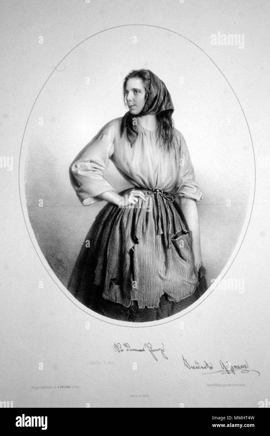 . Deutsch: Friederike Gossmann (1838-1906), Deutsche Schauspielerin. Lithographie von Adolf Dauthage, 1857. Ropllenbild . 1857. Adolf Dauthage (1825-1883) Friederike Gossmann Litho 03 Foto Stock