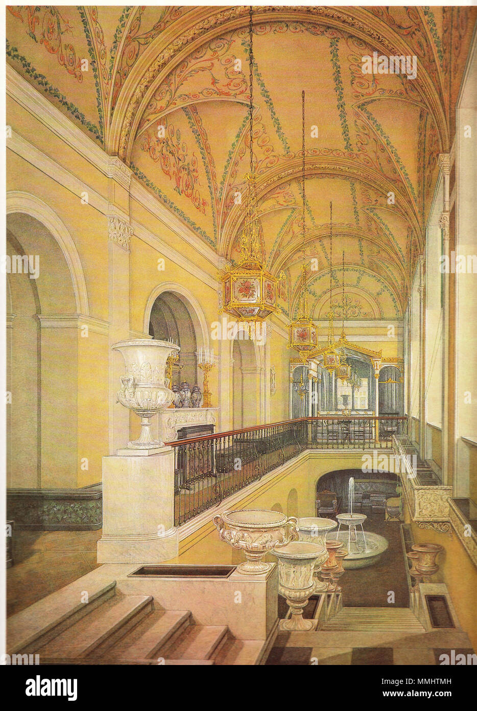 . Gli interni del palazzo d'inverno. Il giardino d'inverno . 1871. Eduard Hau (1807-1888) Descrizione German-Estonian pittore e incisore Data di nascita e morte 28 luglio 1807 (16 luglio 1807 nel calendario giuliano) 3 gennaio 1888 (22 dicembre 1887 nel calendario giuliano) Luogo di nascita e morte Tallinn Tartu in posizione di lavoro Tartu, Gatchina, San Pietroburgo Autorità controllo : Q7767 VIAF:?60286740 WGA:?HAU, Edward Petrovich GND:?134003721 RKD:?360496 Hau WinterGarden Foto Stock