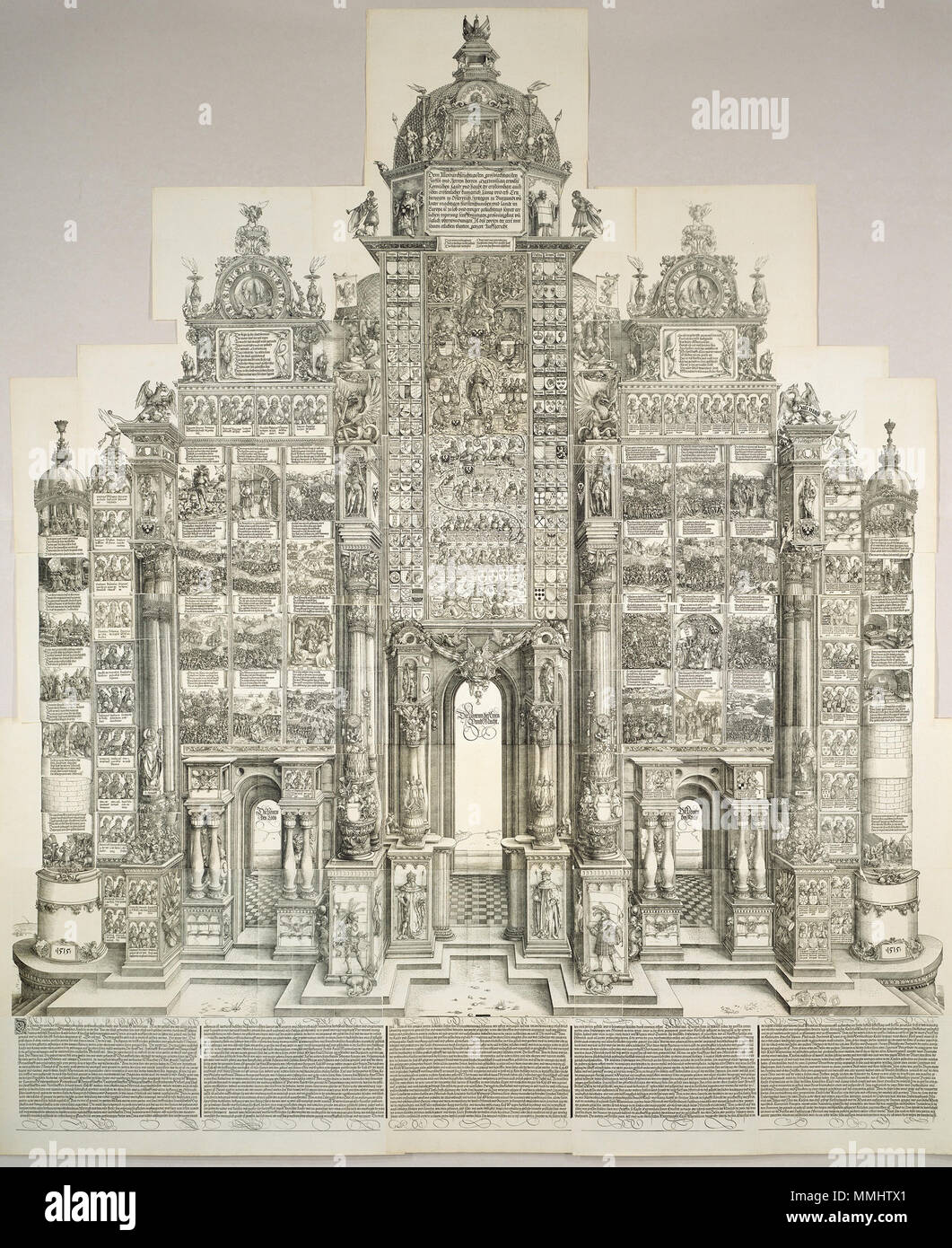 E10964.jpg Albrecht Dürer, l'Arco Trionfale di Massimiliano, Tedesco, 1471 - 1528, 1515 (1799 edition), 42 xilografie e 2 incisioni su carta vergata assemblati per formare una immagine, dono di David P. Tunick e Elizabeth S. Tunick, in onore della nomina di Andrew Robison come Andrew W. Mellon senior curator Albrecht Dürer - l'Arco Trionfale di Massimiliano (NGA 1991.200.1) Foto Stock