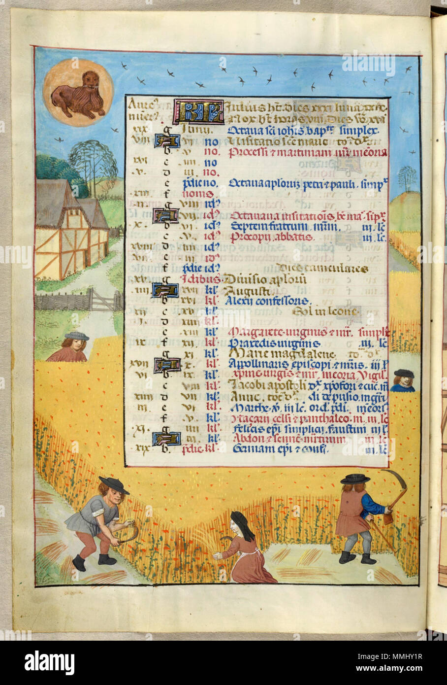 . Inglese: British Library blog vedere mese nel 2011 per i dettagli specifici sull'immagine . Il 18 novembre 2010. artisti sconosciuti, 1480s altri 26 18851, f. 4v pagina del calendario per il mese di luglio Foto Stock