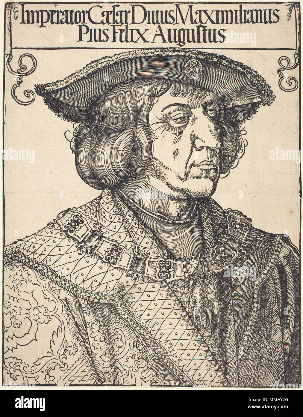 R-20101118-0018.tif Albrecht Dürer (tedesco, 1471 - 1528 ), l'imperatore Massimiliano I, c. 1518, xilografia, Rosenwald Collection Albrecht Dürer - l'imperatore Massimiliano I Foto Stock