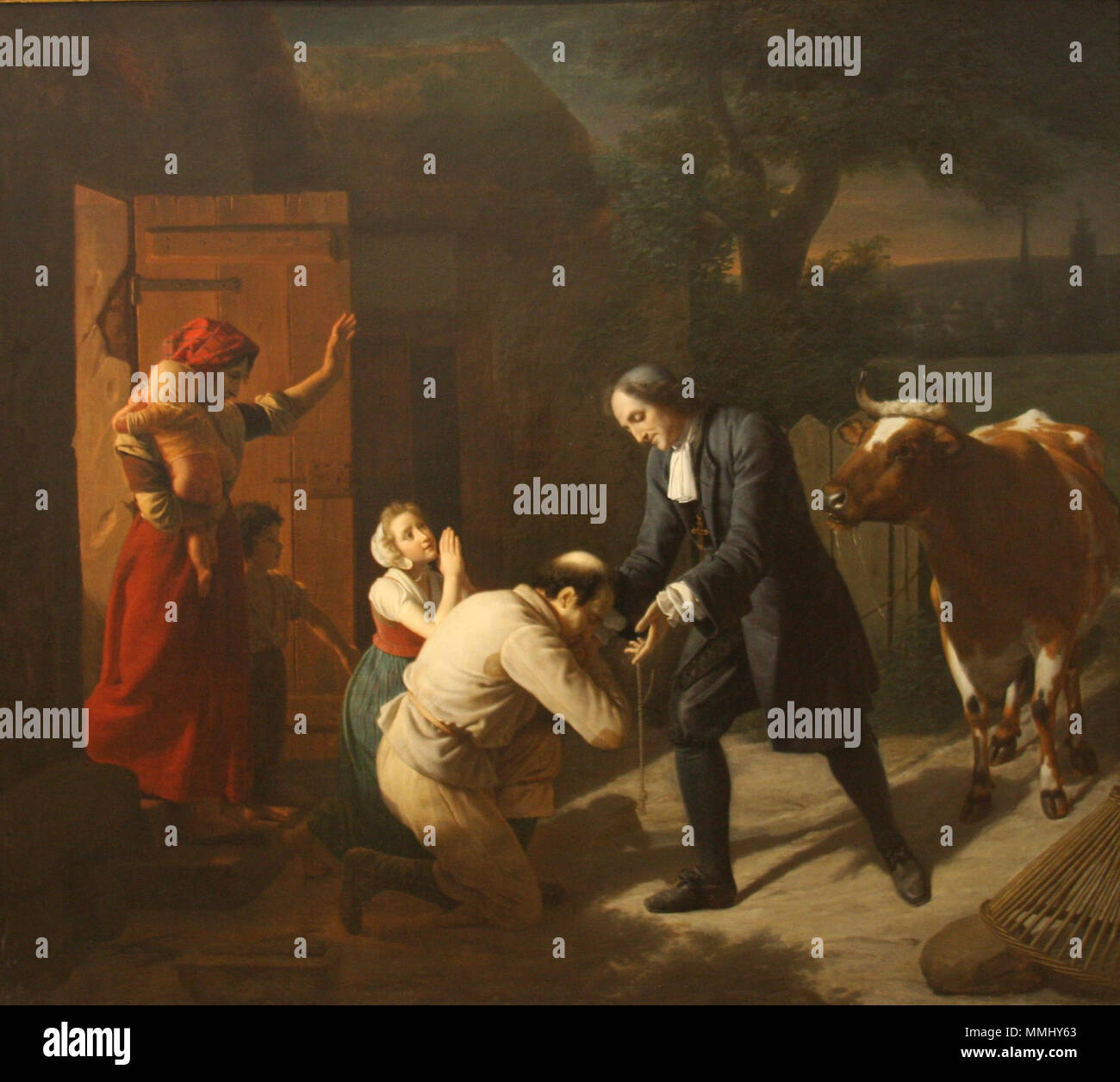 . Inglese: LOUIS HERSENT (1777-1860), dipinto 'Fénélon restituisce un furto di vaccino ad un contadino". Non datato. Museo Nazionale di Stoccolma. Fénélon restituisce un furto di vaccino ad un contadino Hersent rubato mucca 1800s Foto Stock