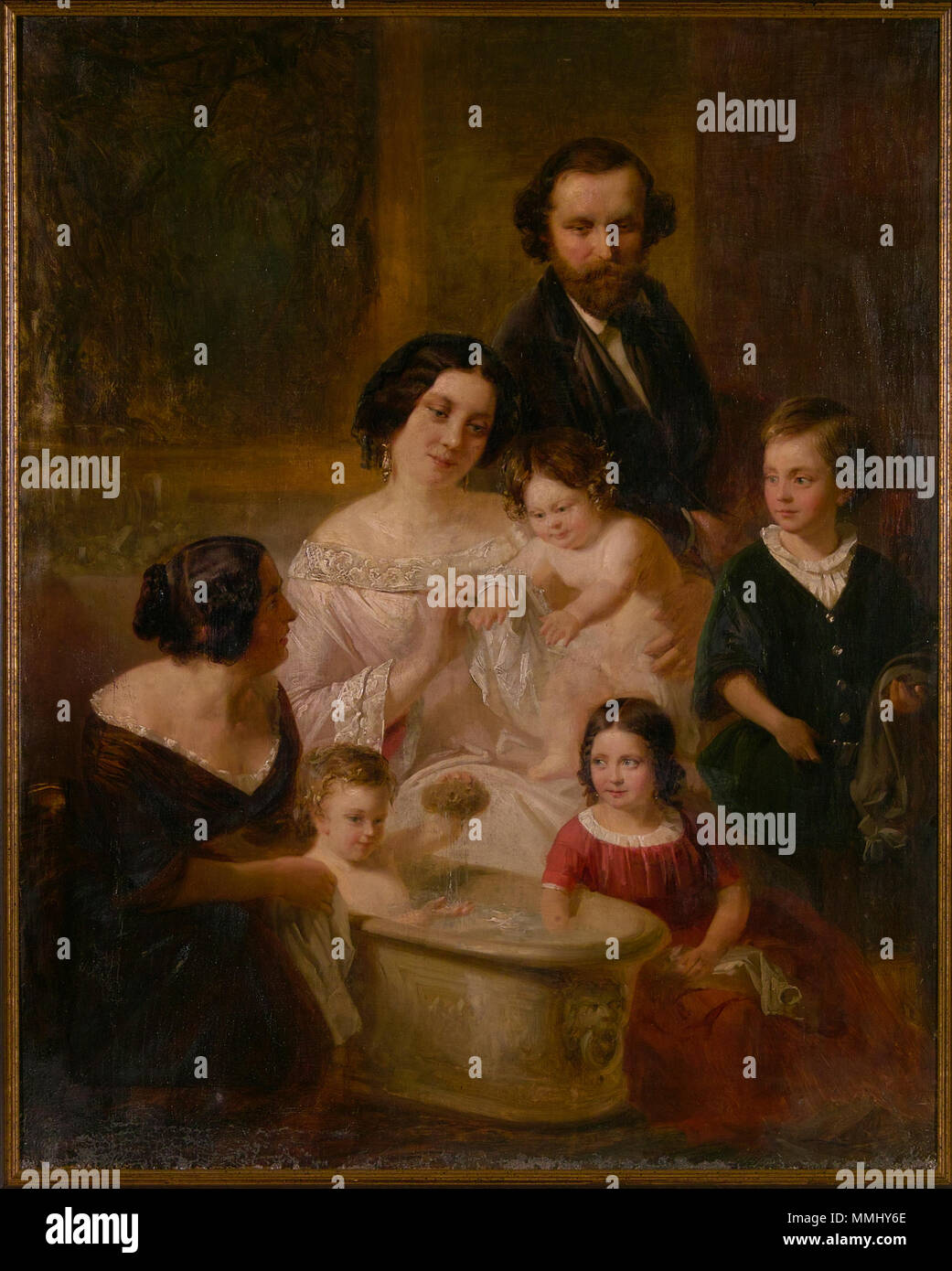 Edmund Wodick "Familienbild", 1855 Öl auf Leinwand Foto Stock