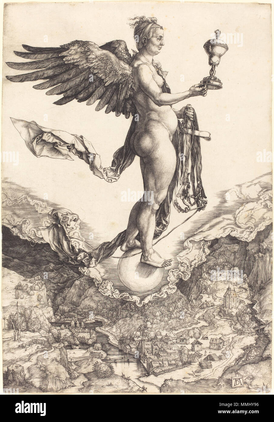 R-20101129-0062.jpg Albrecht Dürer (tedesco, 1471 - 1528 ), Nemesis (la grande fortuna), c. 1501/1502, incisione, dono di R. Orazio Gallatin Albrecht Dürer - Nemesis (la grande fortuna) (NGA 1949.1.21) Foto Stock