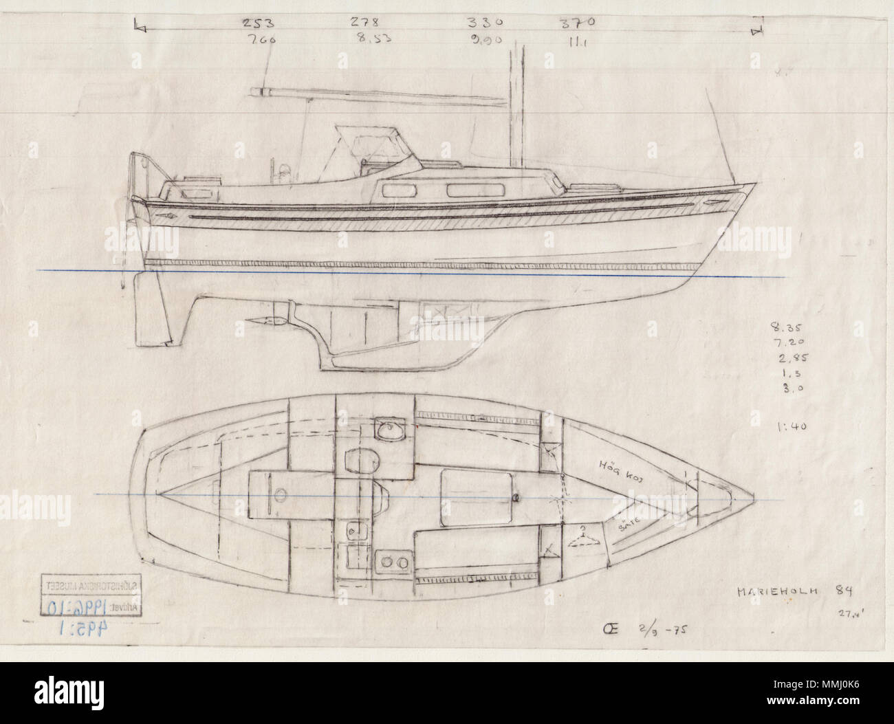 . Svenska: Inredningsritning gjord 1975 av Marieholm segelbåtskonstruktionen 84. Konstruktör Olle Enderlein. . 7 febbraio 2013, 14:17:19. Olle Enderlein 13 1996 10 495 1 Ritning Marieholm av 84 Foto Stock