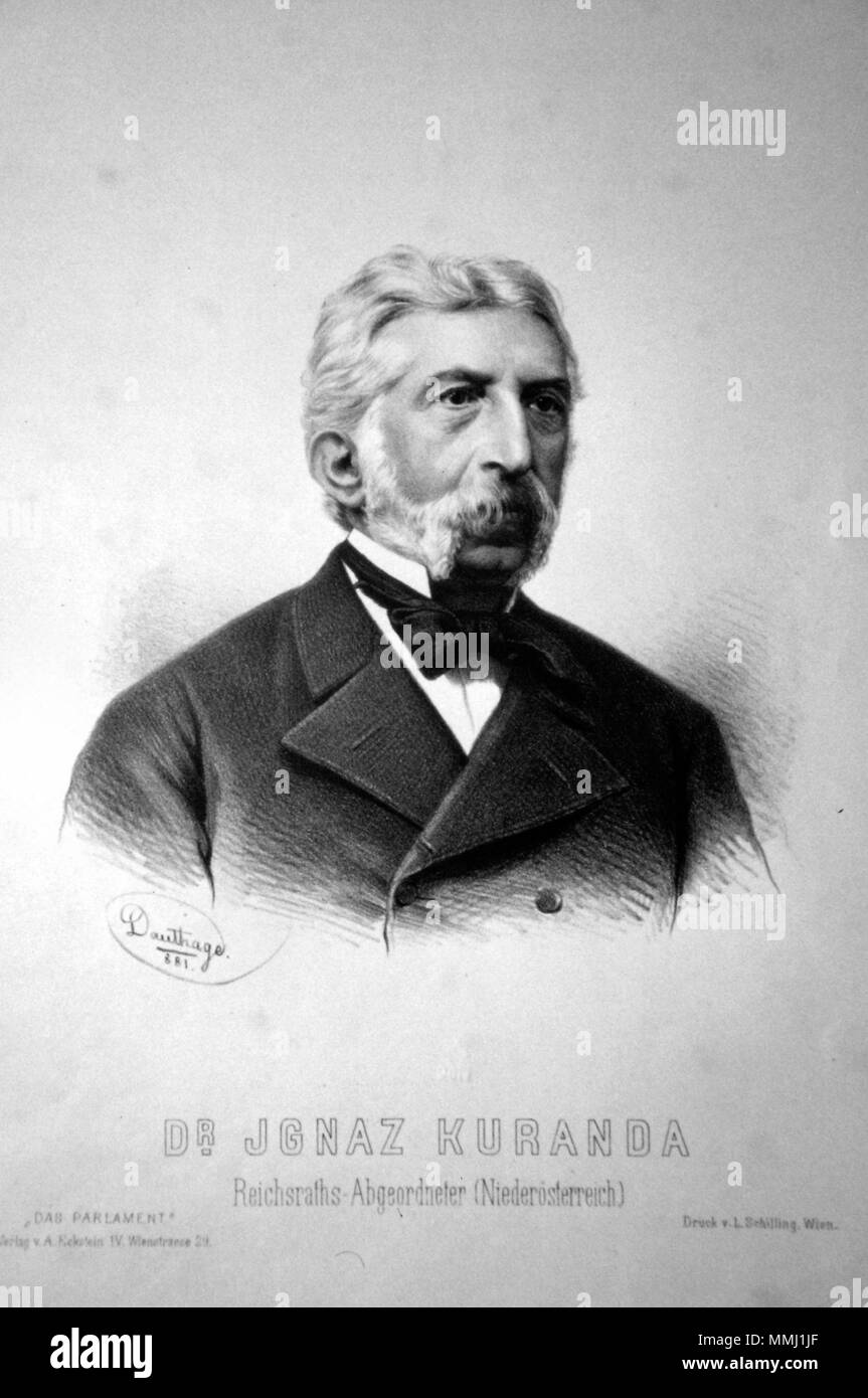 . Deutsch: Ignaz Kuranda (1812-1884), österreichischer Politiker, Ehrenbürger von Wien. Lithographie von Adolf Dauthage. 1881 . 1881. Adolf Dauthage (1825-1883) Ignaz Kuranda Litho Foto Stock