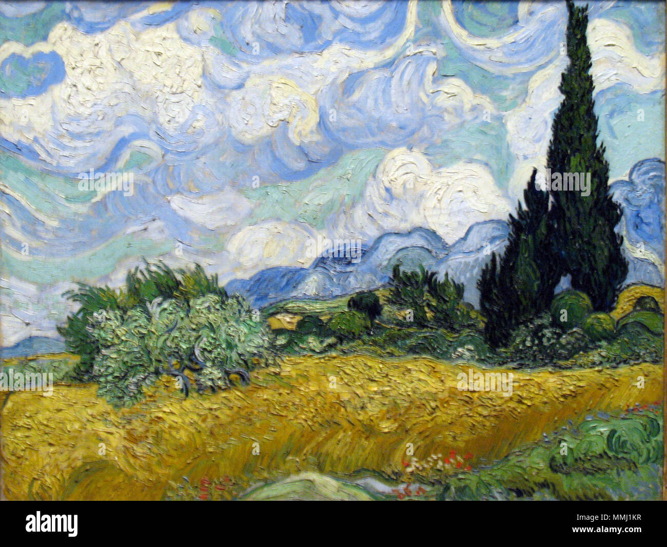 Inglese: Wheatfield con cipressi Deutsch: Weizenfeld mit Zypressen ???????: ????????? ???? ? ?????????? . 1889. 1889 van Gogh Wheatfield con cipressi anagoria Foto Stock