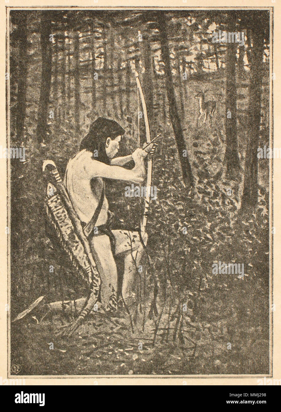 3 Гл.3 На одно колено вставши, он прицелился в оленя Foto Stock