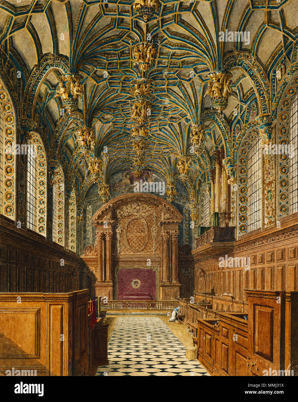 Inglese: una vista della cappella a Hampton Court Palace l'acquatinta  incisione di questa immagine è stata pubblicata come piastra 33 di W.H.  Pyne (1819), la storia delle Residenze Reali la cappella,