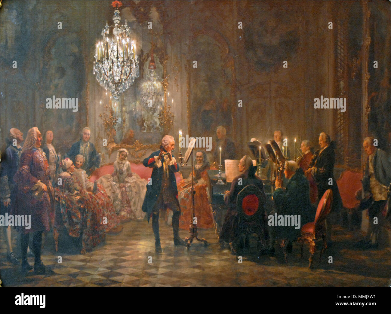 Tedesco: Flötenkonzert Friedrichs des Großen in Sanssouci.. Dal 1850 fino al 1852. A. Menzel (Alte Nationalgalerie di Berlino) (6094547700) Foto Stock