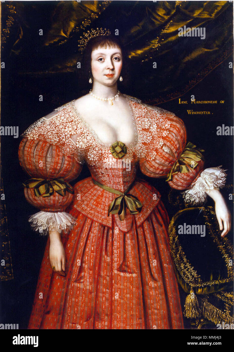 . Inglese: ritratto di Jane Paulet née Savage, contessa di Winchester, firmata e datata 1632 e iscritto. Inglese: Jane Contessa di Winchester . 1632. Gilbert Jackson Jane Contessa di Winchester Foto Stock