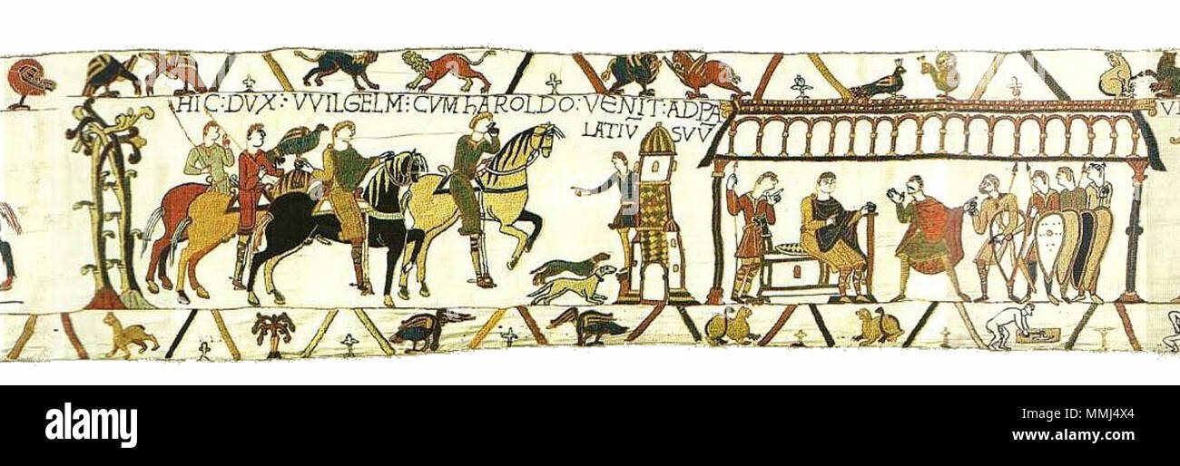 . Inglese: Arazzo di Bayeux scena 14 . Il 27 ottobre 2011. Immagine sul sito web di Ulrich dure. BayeuxTapestryScene14 Foto Stock