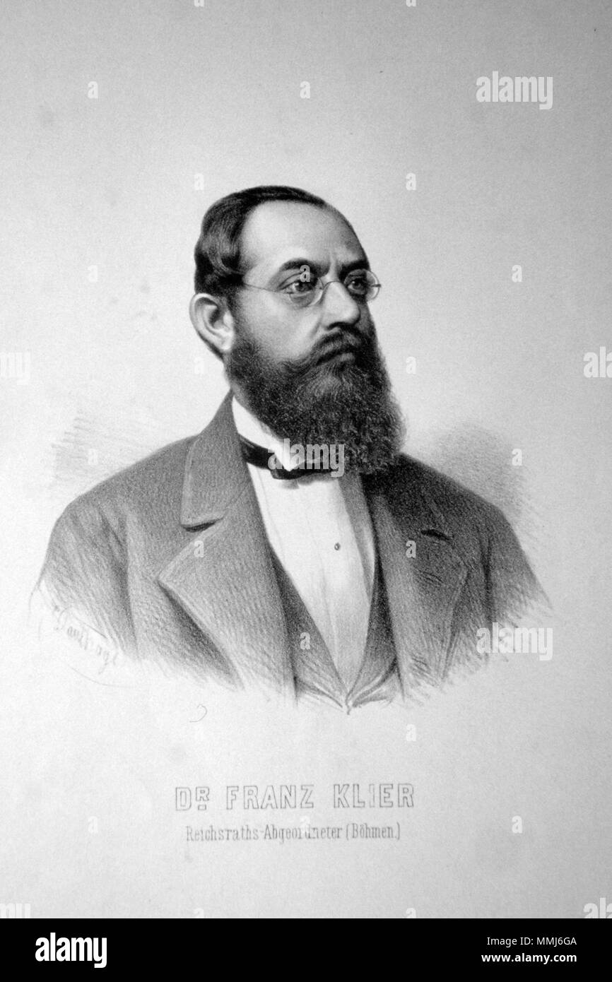 . Deutsch: Dr. Franz Klier (1819-1884), österreichischer Ökonom, Politiker, Abgeordneter zum Reichsrat für Böhmen. Lithographie von Adolf Dauthage, 1861. . Circa 1880. Adolf Dauthage (1825-1883) Franz Klier Litho Foto Stock