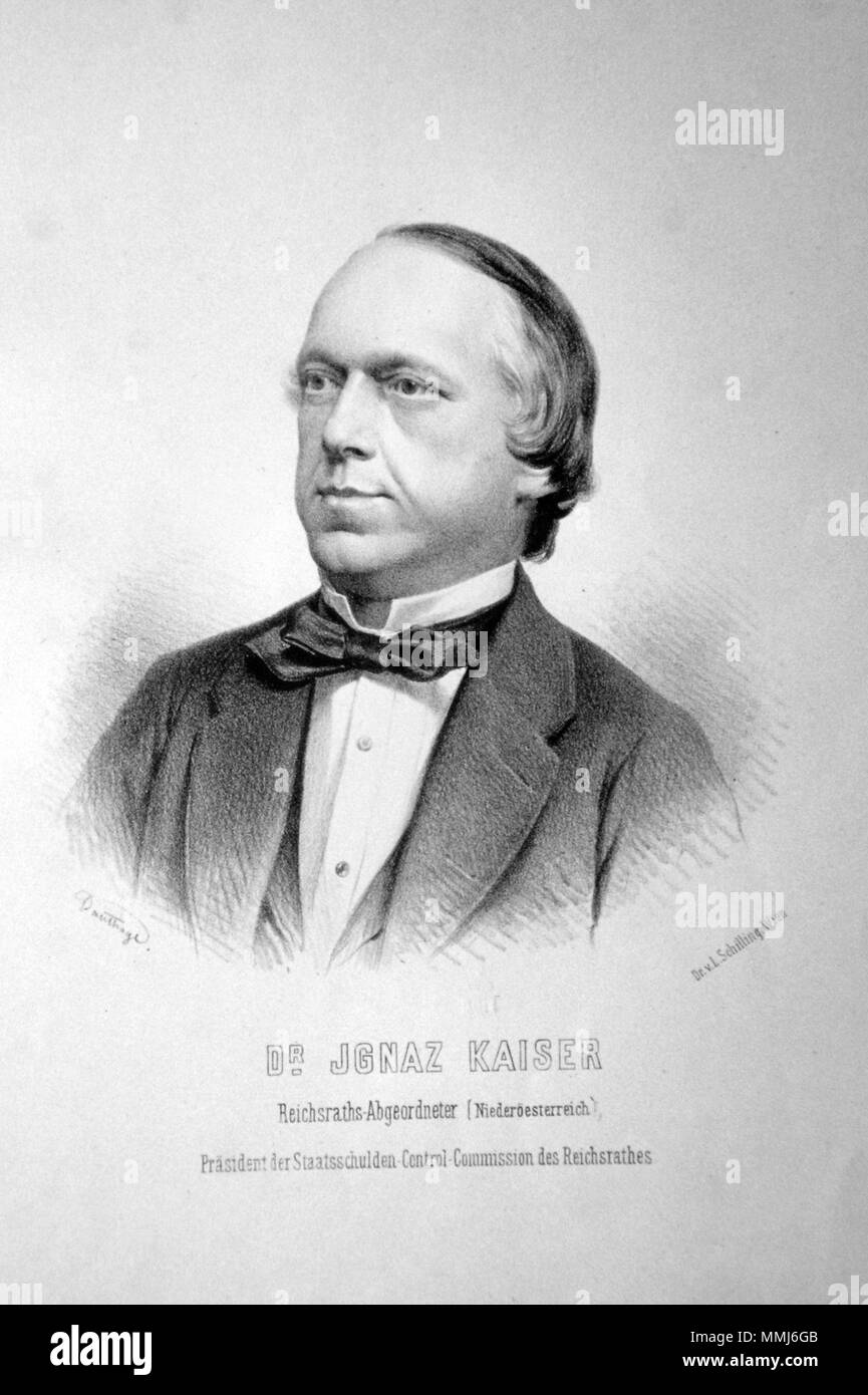 . Deutsch: Dr. Ignaz Kaiser von Falkenthal (1819-1895), Giurista, Abgeordneter zum österreichischen Reichsrat. Lithographie von Adolf Dauthage, ca.1880 . circa 1880. Adolf Dauthage (1825-1883) Ignaz Kaiser Litho Foto Stock