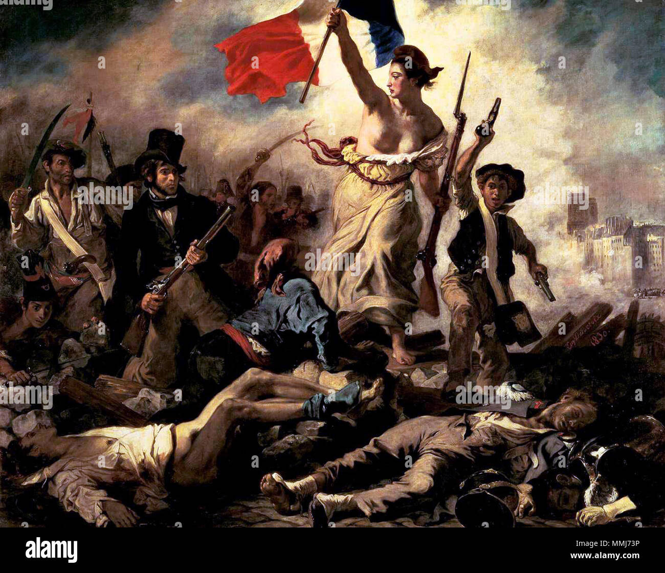 . Romantica storia della pittura. Commemora la Rivoluzione Francese del 1830 (luglio rivoluzione) il 28 luglio 1830. La libertà di guidare il popolo. 1830. Delacroix - La liberte Foto Stock