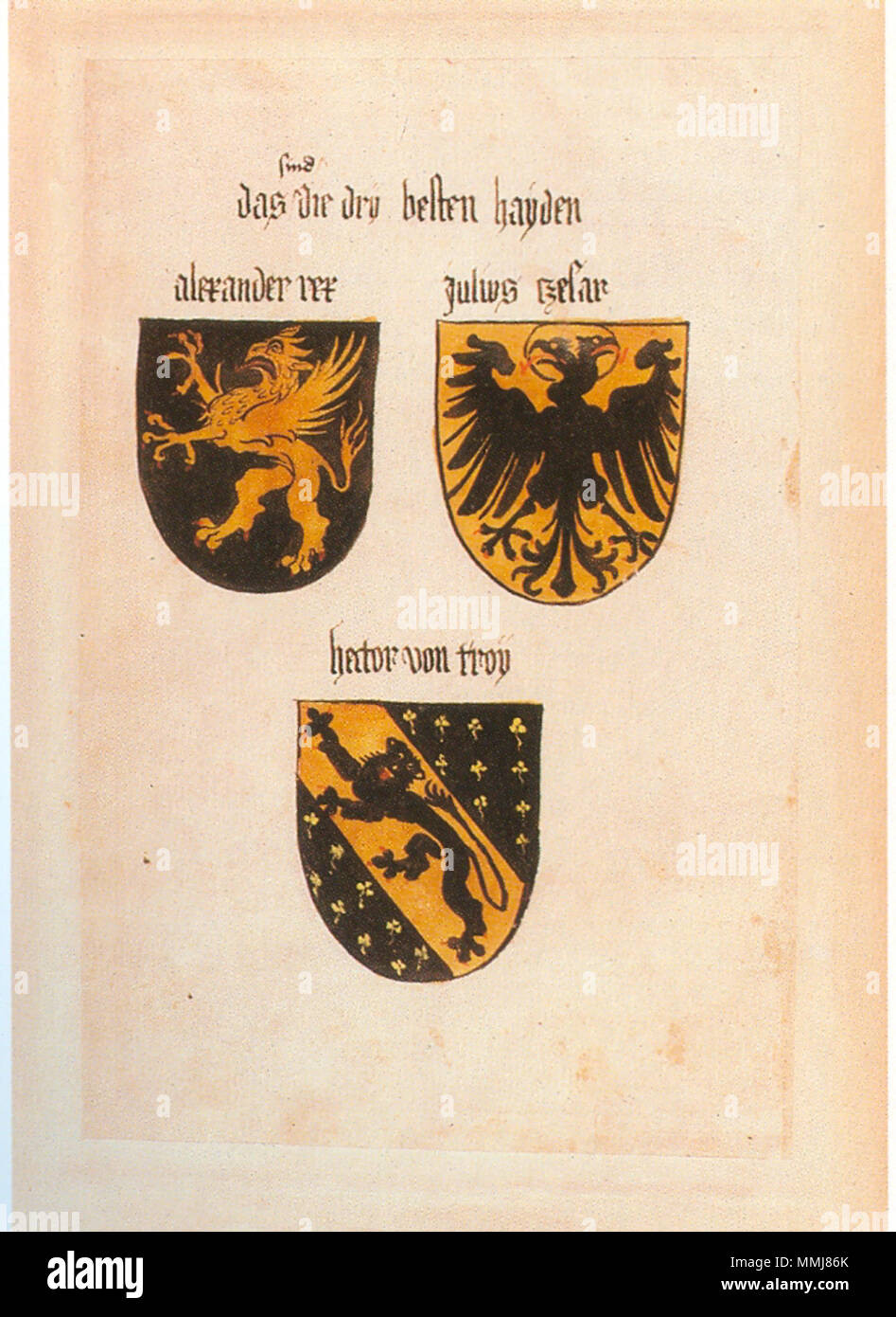 . Ingeram-Codex der ehemaligen Bibliothek Cotta das [sind] die besten secco hayden alexander rex giulio zesar hector von troy . 1459. Hans Ingeram e una cosiddetta Exempla-master Codex Ingeram 029 Foto Stock