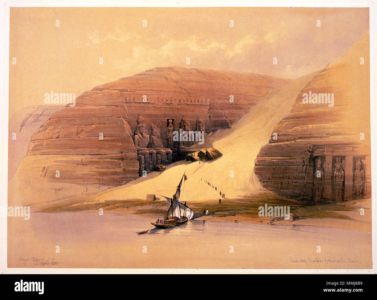 . Inglese: Immagine di una stampa da David Roberts' Egitto e la Nubia, rilasciati tra il 1845 e il 1849. . 1848. Templi scavati di Aboosimble--Nubia-David Roberts Foto Stock