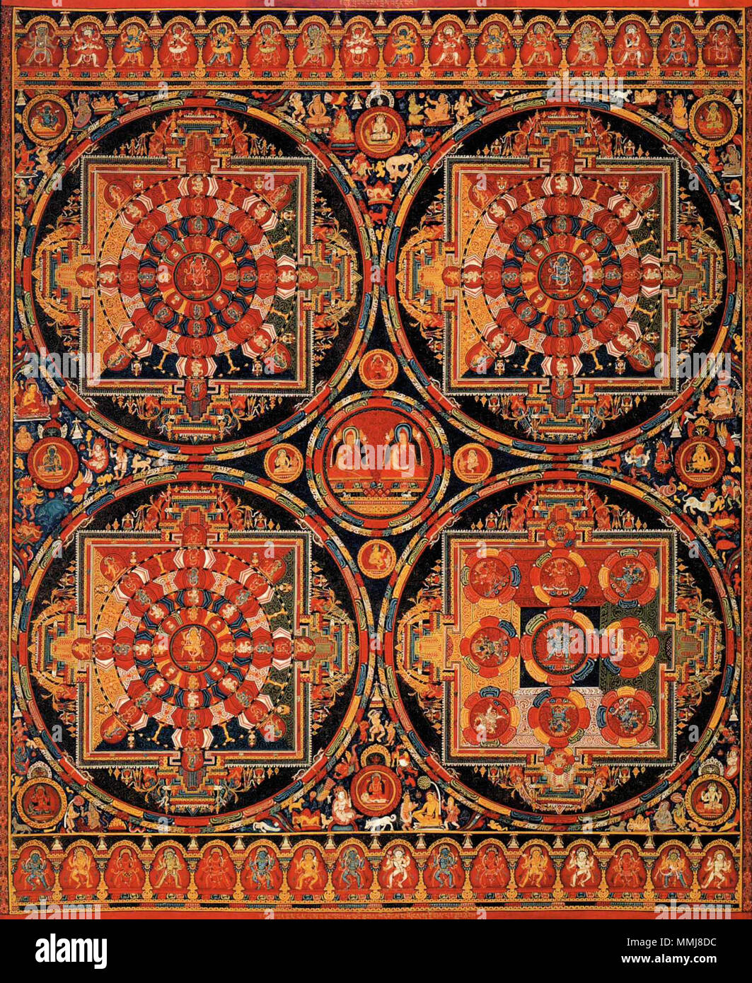 . Inglese: xiv secolo thangka tibetano la pittura del mandala . Il XIV secolo. Anonimo pittore tibetano quattro mandala Foto Stock
