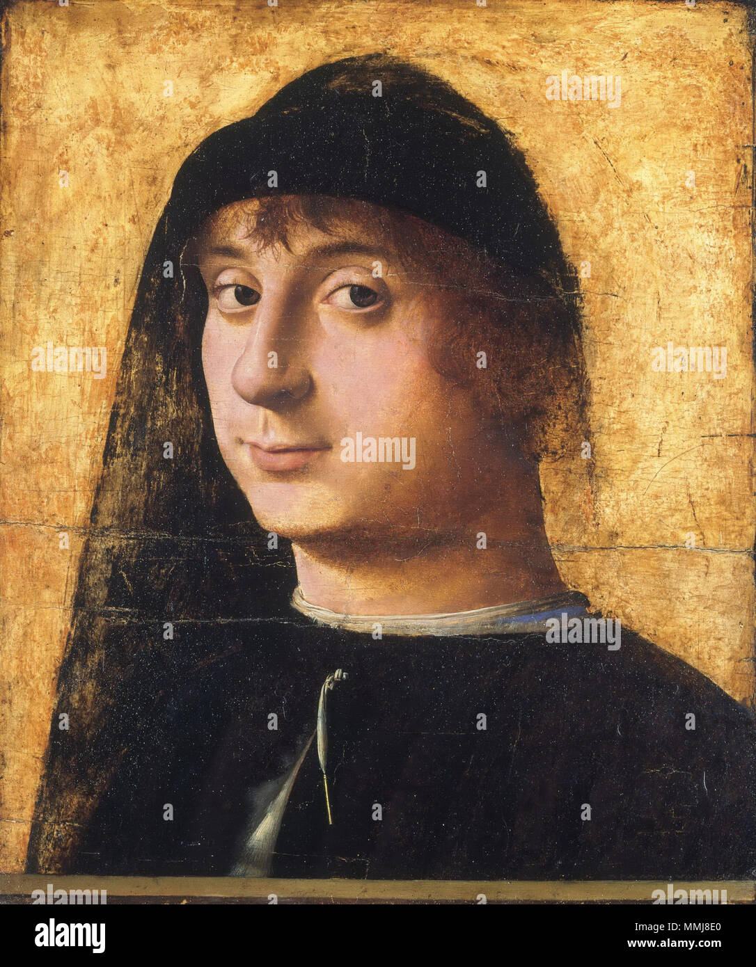 . Inglese: originariamente, lo sfondo e hat su questo pannello nero sono state creando un contrasto maggiore attenzione tipicamente di Antonello da Messina. Ritratto di un uomo. 1474. Antonello da Messina 053 Foto Stock