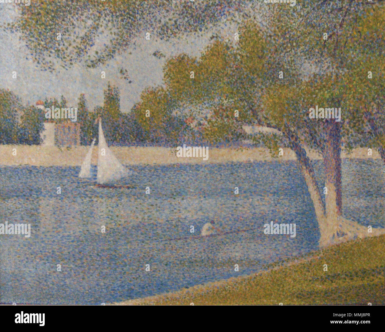 Inglese: Il fiume Senna a La Grande-Jatte . 1888. Georges Seurat001 Foto Stock