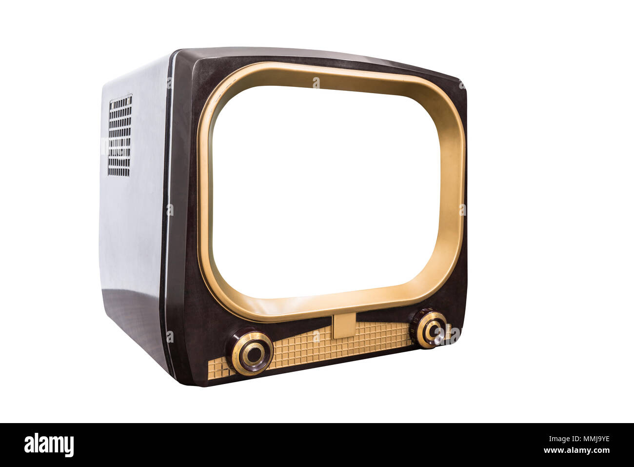 Retrò degli anni cinquanta la televisione isolato su bianco con taglio fuori schermo e percorso di clipping. Foto Stock