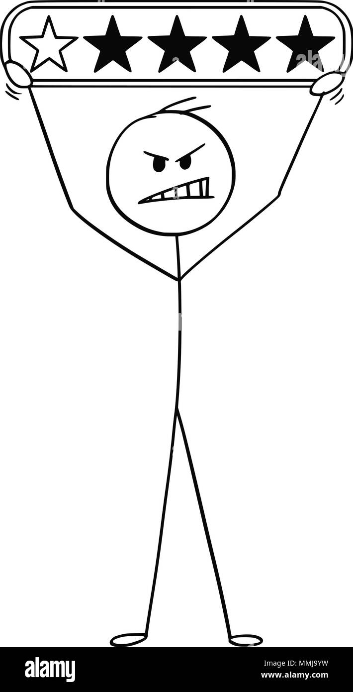 Cartoon di Angry Man o imprenditore tenendo una stella di cinque Rating Illustrazione Vettoriale