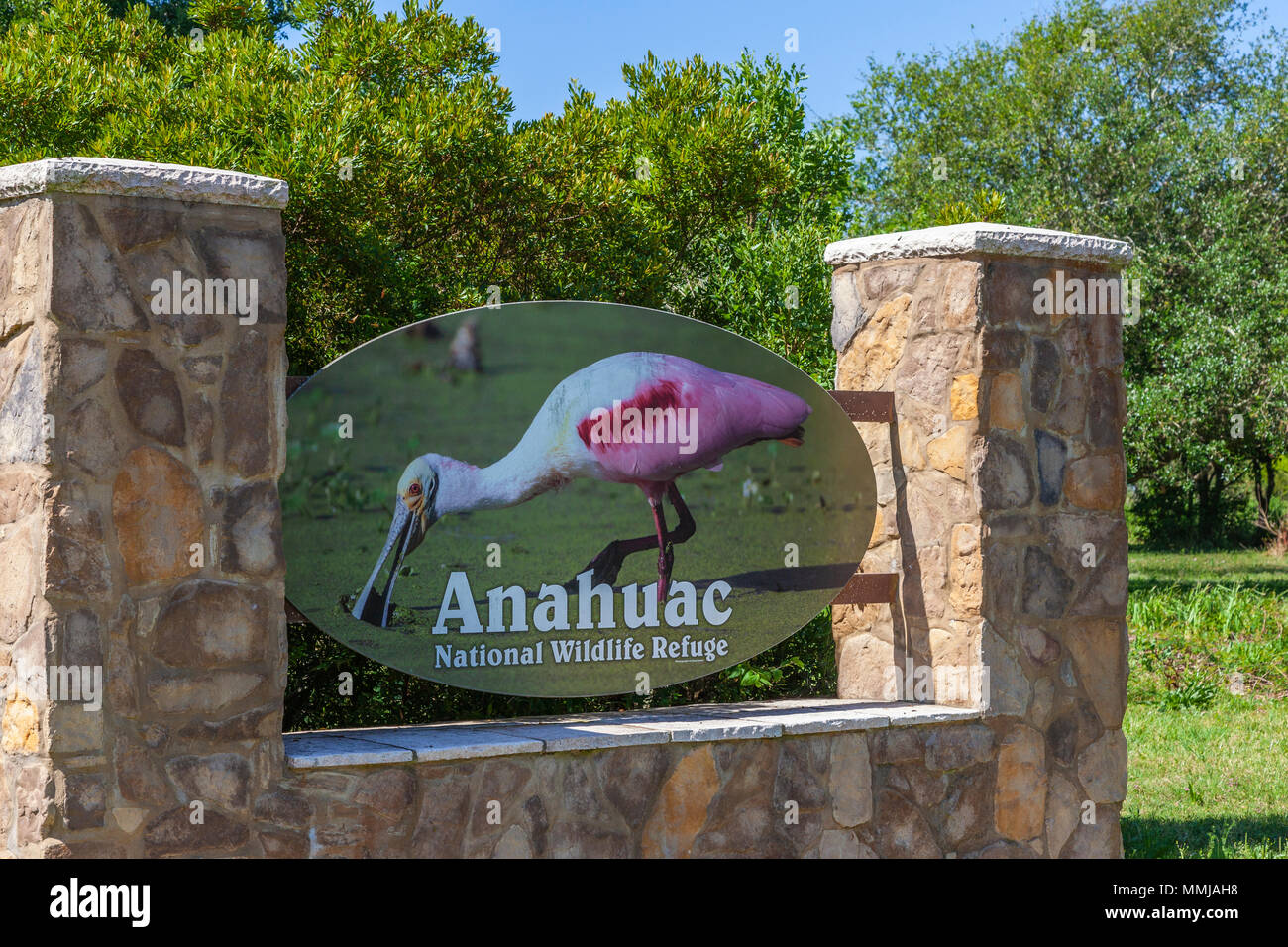 Benvenuti Entrata e segni di Anahuac National Wildlife Refuge nel sud-est del Texas. Foto Stock