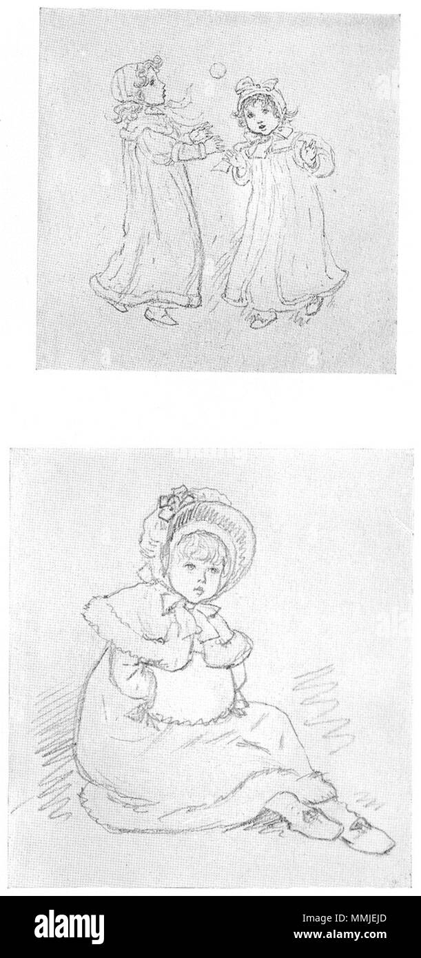 KATE GREENAWAY. Schizzi a matita bambini 1905 antica immagine di stampa Foto Stock