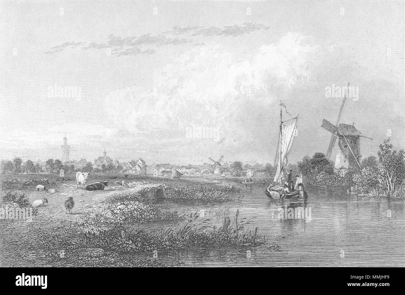 L'Aia. Aia. Barche Fullarton Windmills-Finden 1858 antica stampa Foto Stock