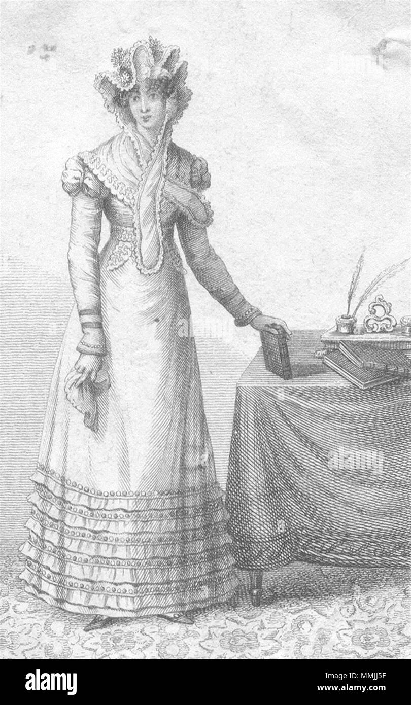 Belle Donne. Moda Quills hat 1824 antica vintage delle immagini di stampa Foto Stock