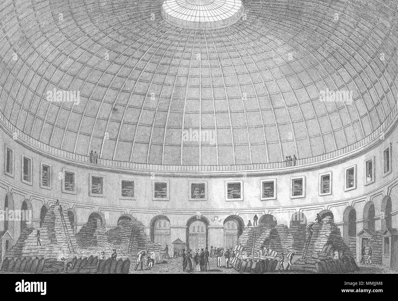 Parigi. Halle au Ble interno, Bourse de commerce 1828 antica stampa Foto Stock