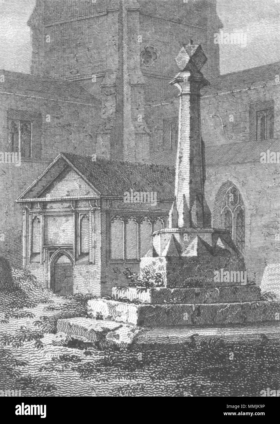 WILTS. Croce di pietra, in St Bedwin Ch Yd 1808 antica vintage delle immagini di stampa Foto Stock