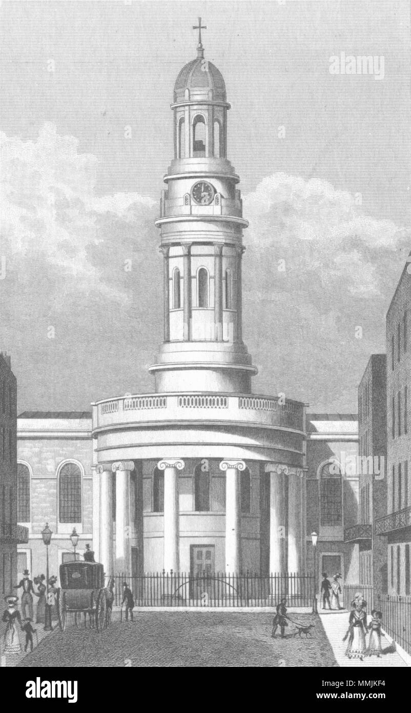 WYNDHAM POSTO. Chiesa di Santa Maria, rectory Marylebone 1828 antica stampa Foto Stock