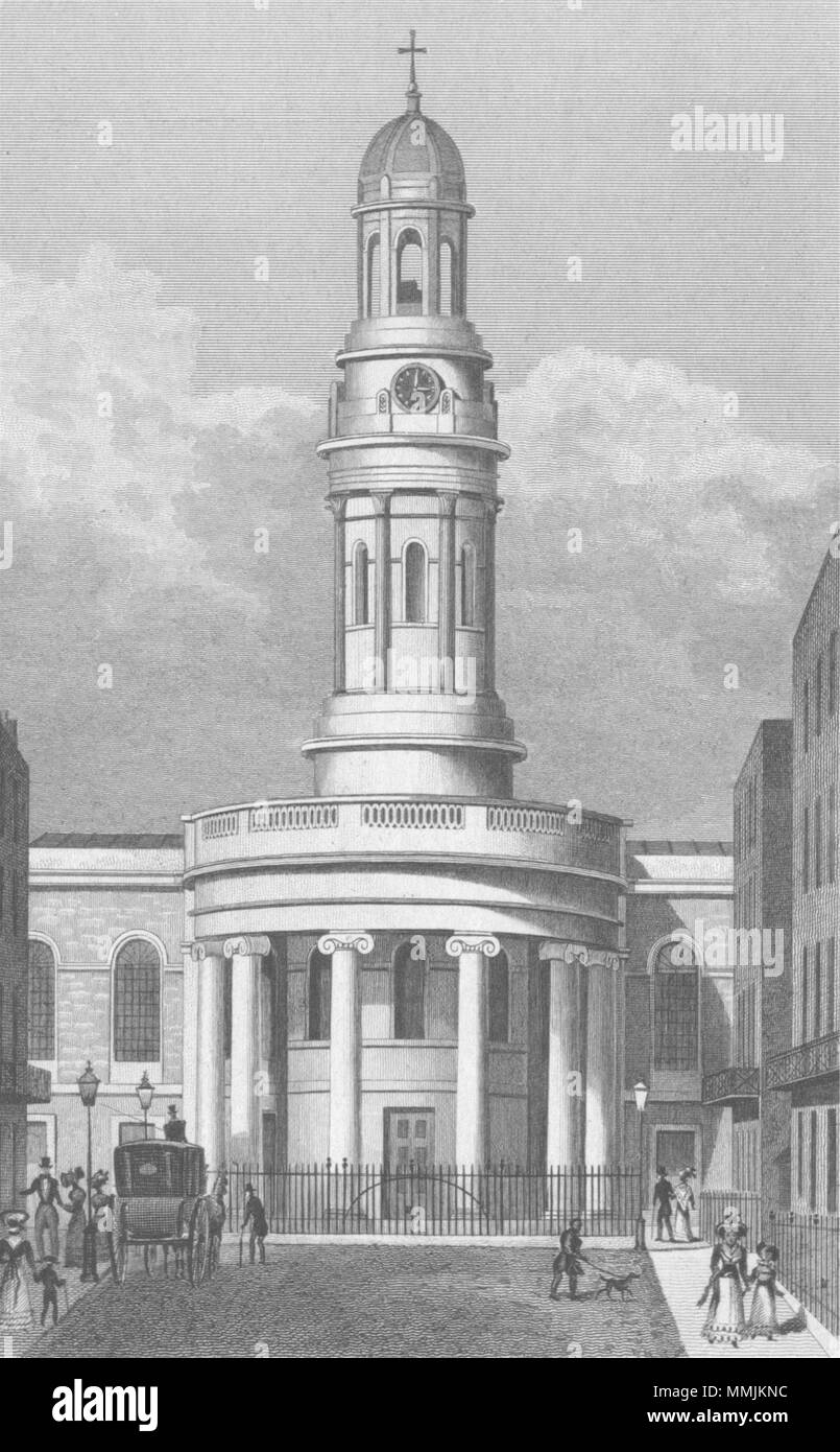 WYNDHAM POSTO. Chiesa di Santa Maria, rectory Marylebone 1828 antica stampa Foto Stock