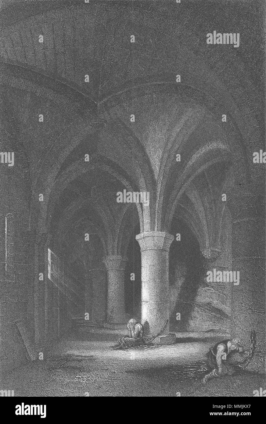 CHILLON. Dungeon del. Swiss. Fullarton-Finden 1850 antica immagine di stampa Foto Stock