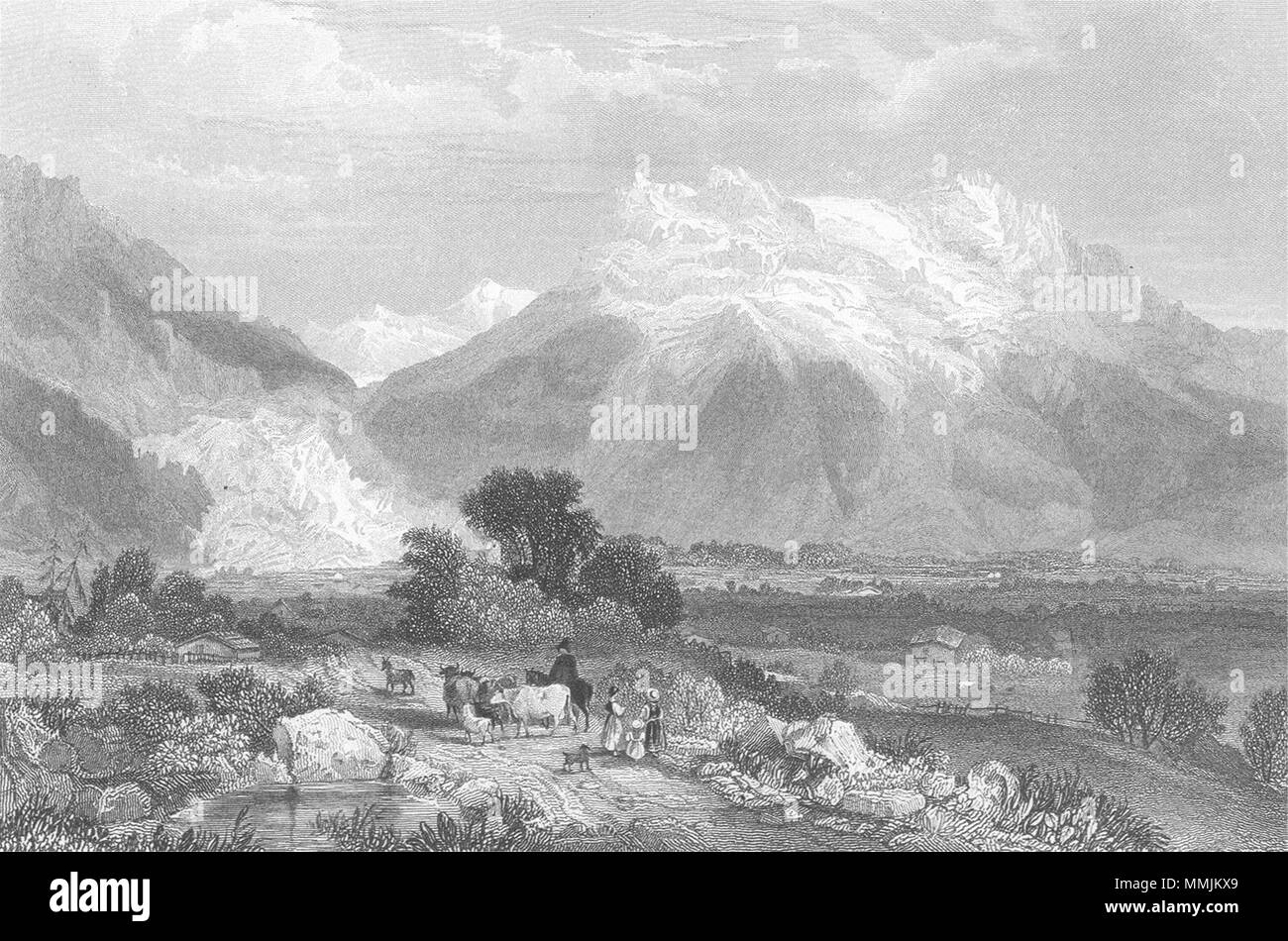 La Svizzera. Grindelwald. Swiss. Fullarton-Finden 1850 antica stampa Foto Stock