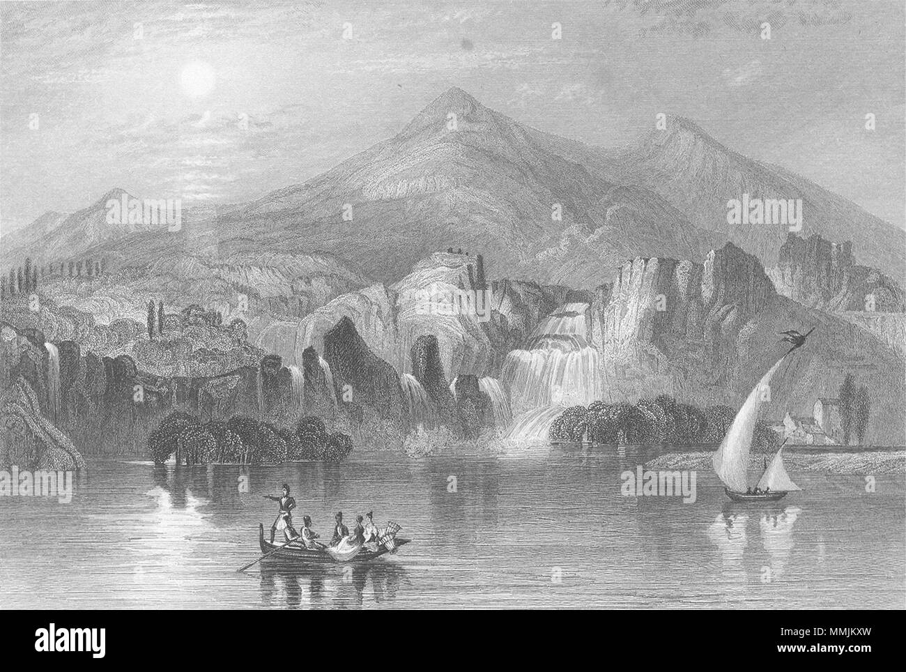 La Croazia. Cascata, Krka. Illyria. Sargent 1846 antica immagine di stampa Foto Stock