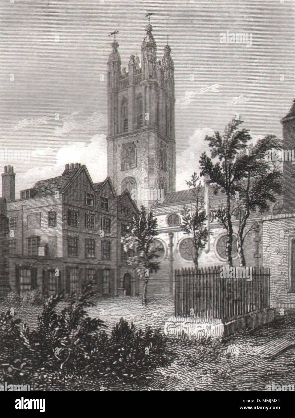 La chiesa di San Michele, Cornhill London. Antiquariato stampa inciso 1817 vecchio Foto Stock