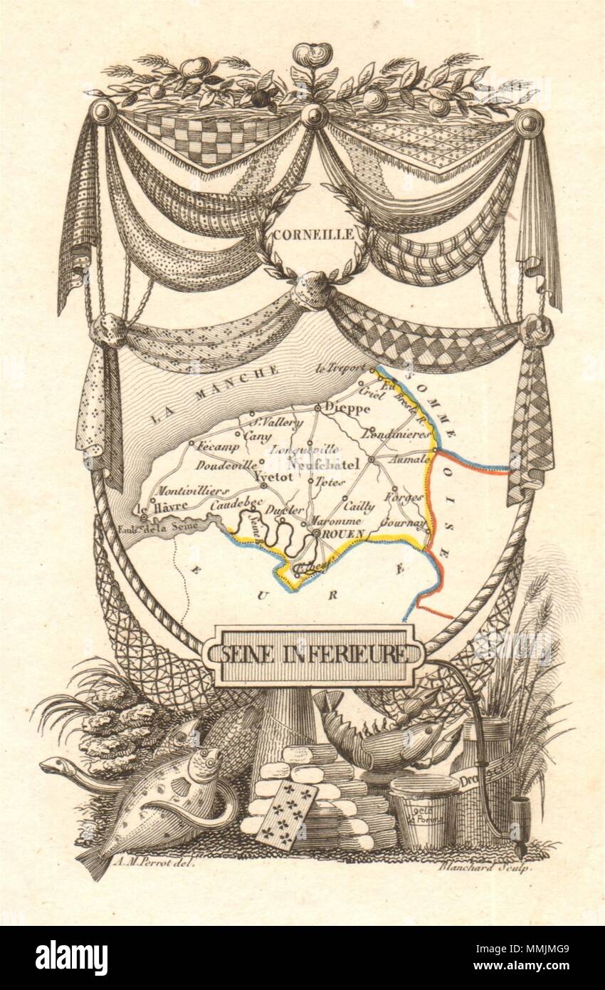 SEINE-MARITIME département. "Eine Inferieure'. Mappa scarse/carte. PERROT 1823 Foto Stock