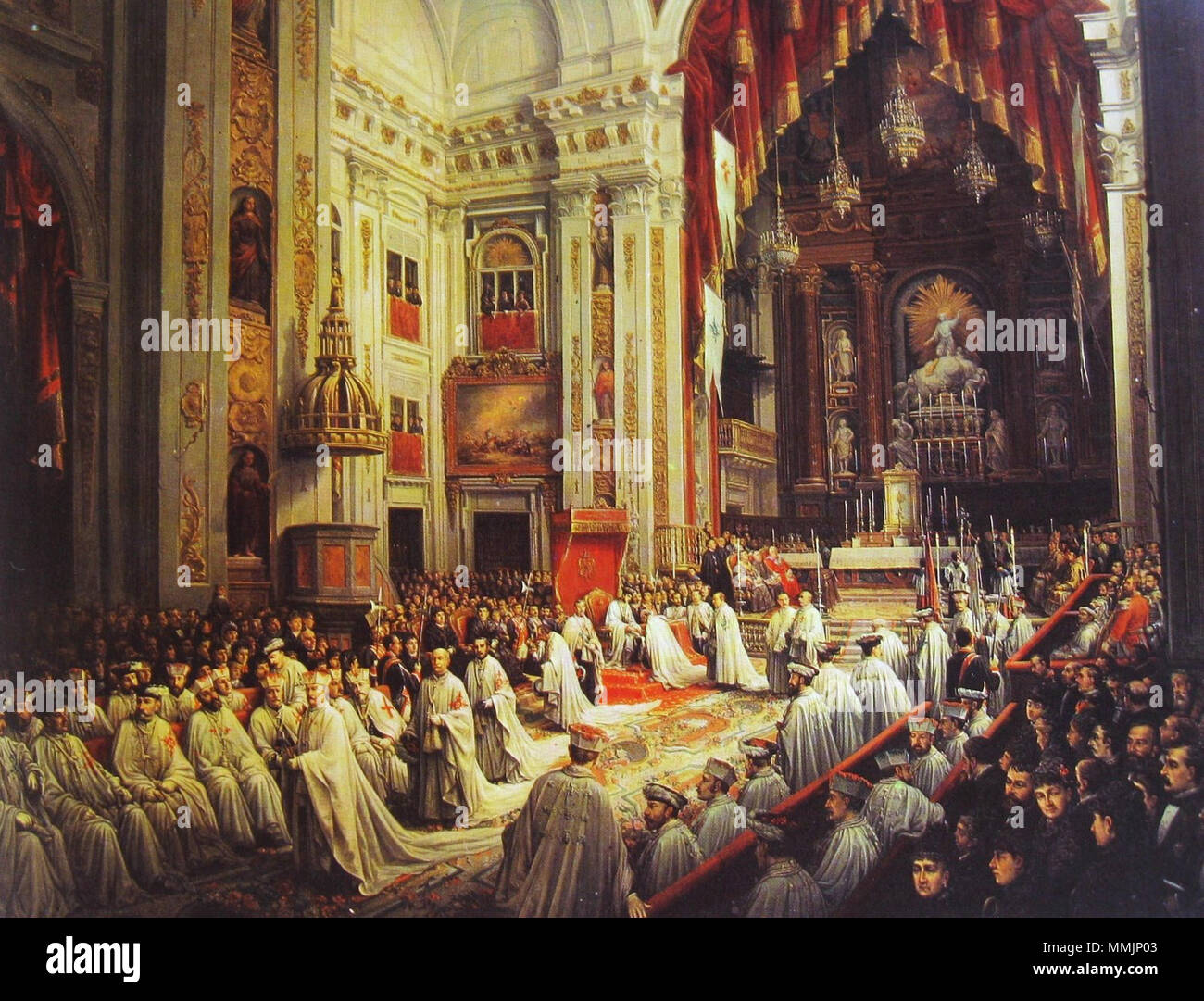 Investidura de Alfonso XII como Gran Maestre de las Órdenes Militares (Palacio del Senado de España) Foto Stock